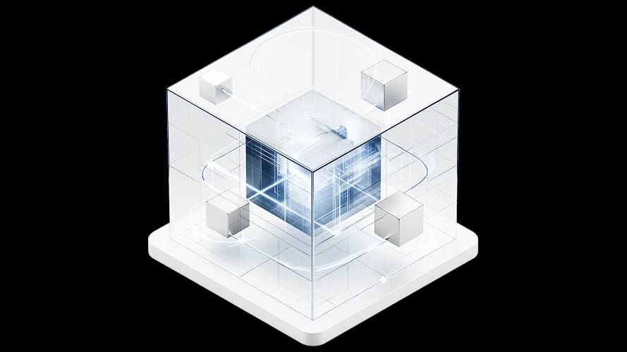 Rendered glass cube representing the quantum-secure QSSN network core